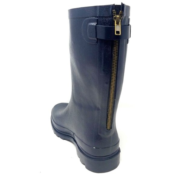 NEW Forever Young Women Mid-Calf Rubber Rain Boots with Zipper Navy, 11 - Picture 2 of 3